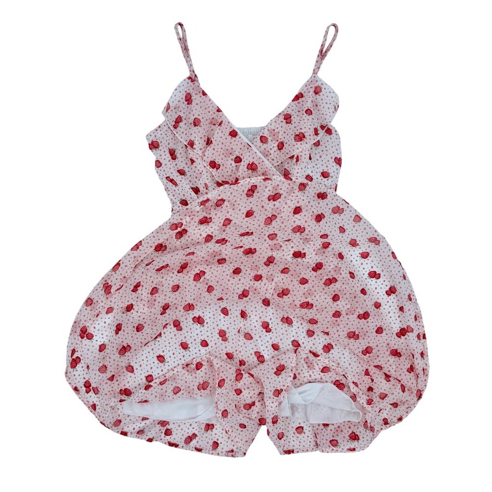 Jopna Cottagecore Strawberry Print Darling Whimsical Soft Girl Croquette Romper - Picture 13 of 16